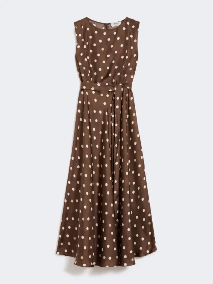 Patterned twill dress, brown