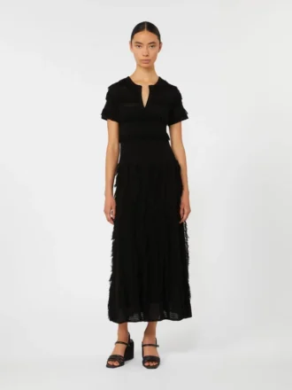 Patterned viscose yarn dress, black