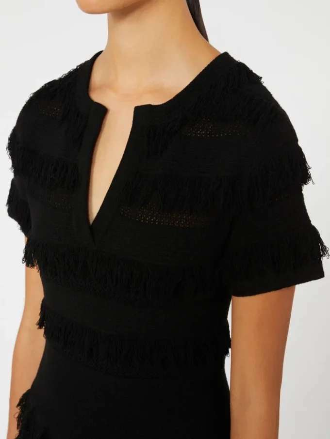 Patterned viscose yarn dress, black Patterned viscose yarn dress, black