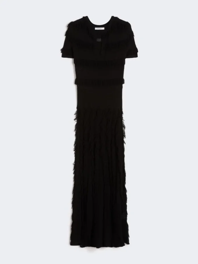 Patterned viscose yarn dress, black Patterned viscose yarn dress, black