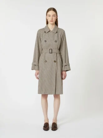 Patterned water-repellent twill trench coat, coffee