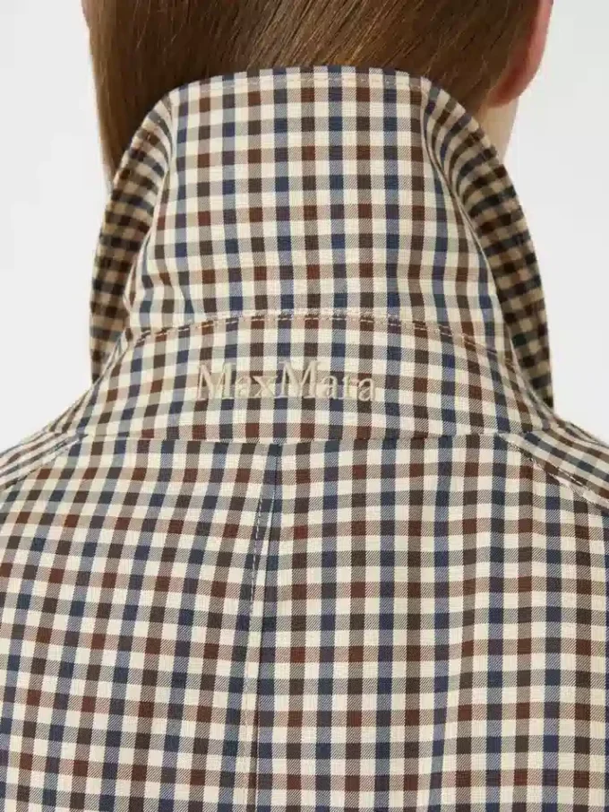 Patterned water-repellent twill trench coat, coffee