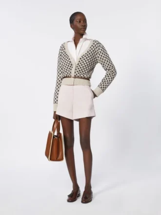 Patterned wool and cashmere cardigan, beige