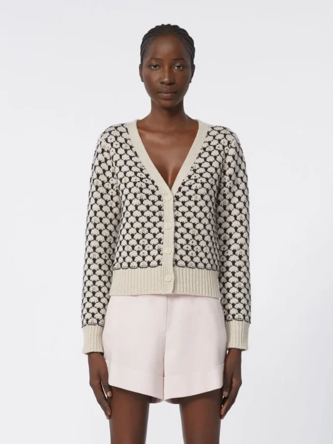 Patterned wool and cashmere cardigan, beige