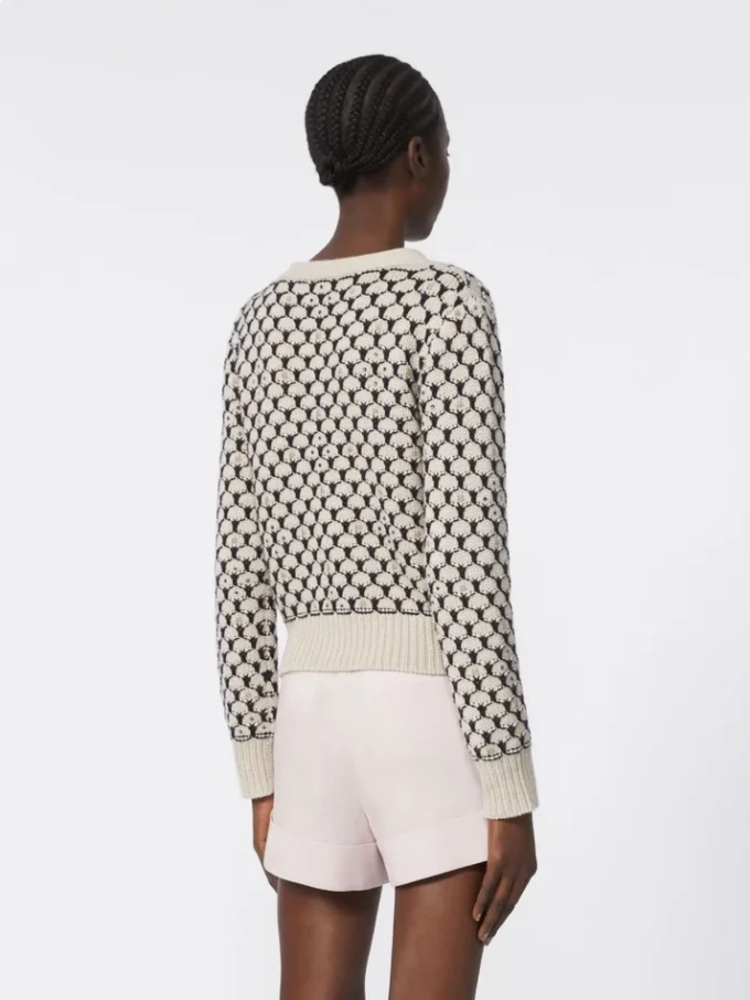 Patterned wool and cashmere cardigan, beige