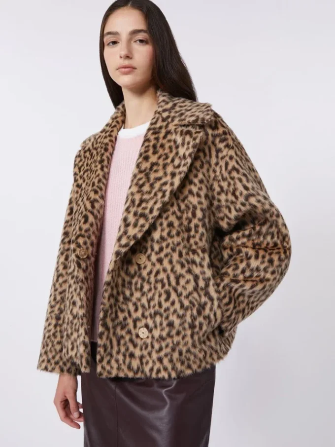 Patterned wool-blend pea coat, camel Patterned wool-blend pea coat, camel