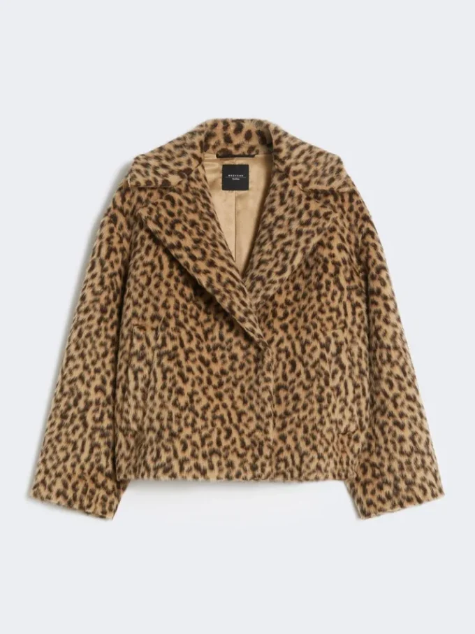 Patterned wool-blend pea coat, camel Patterned wool-blend pea coat, camel