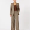 Patterned wool wide-leg trousers, caramel
