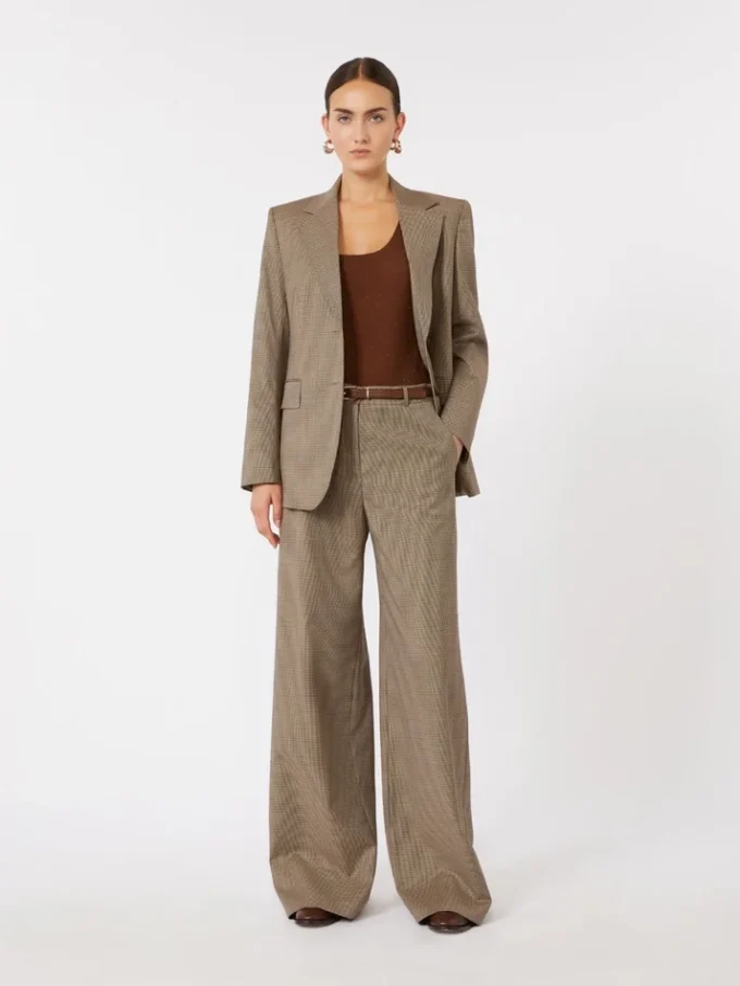Patterned wool wide-leg trousers, caramel