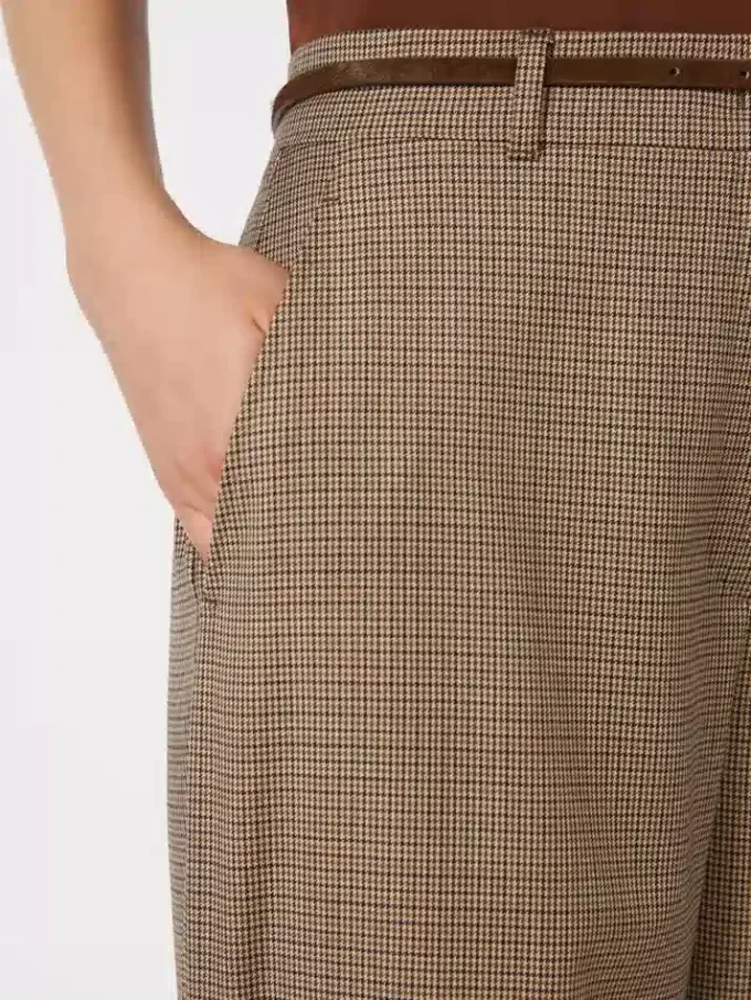 Patterned wool wide-leg trousers, caramel