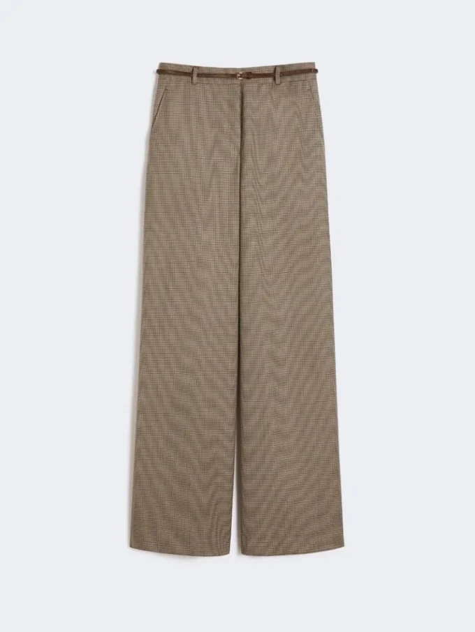 Patterned wool wide-leg trousers, caramel