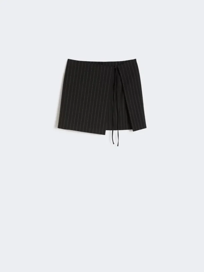 Pinstripe gabardine mini skirt, black