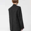 Pinstripe gabardine tailored blazer, black