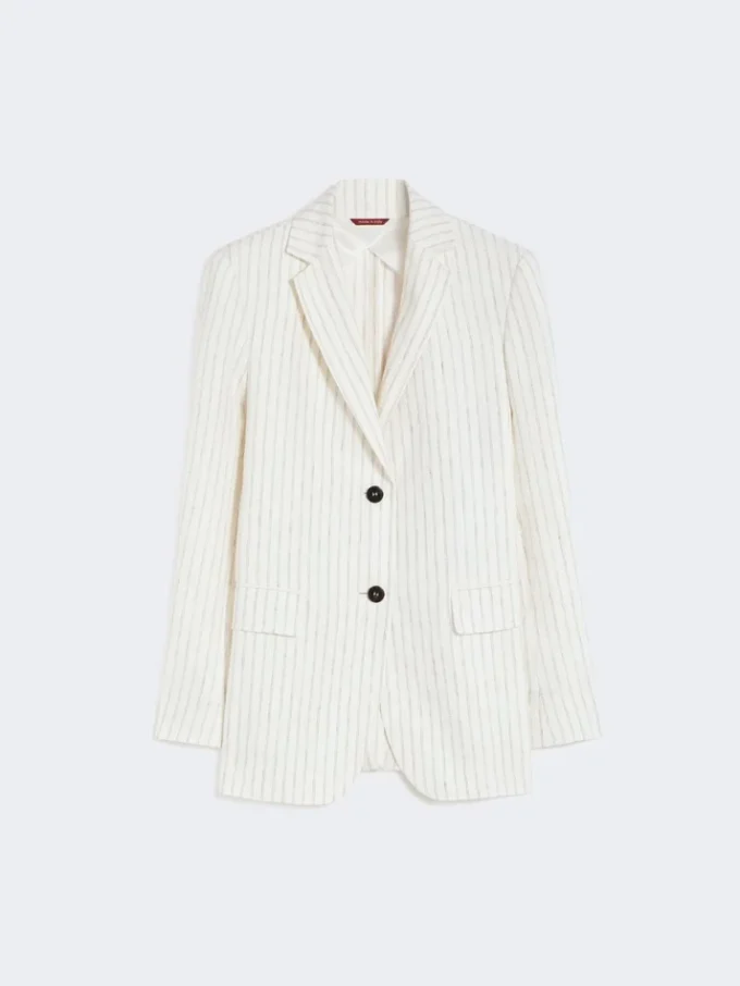 Pinstripe linen blazer, natural