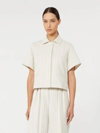 Pinstripe piqua jersey jacket, white