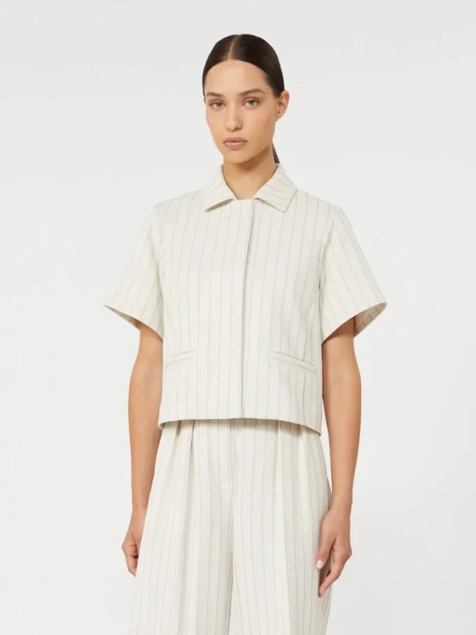 Pinstripe piqua jersey jacket, white