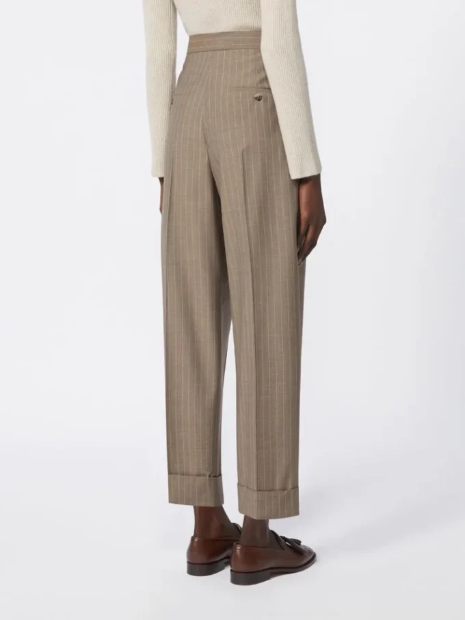 Pinstripe wool trousers, hazelnut brown