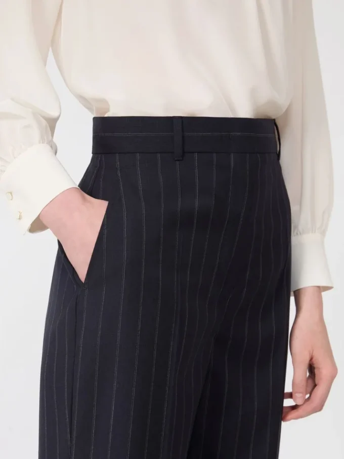 Pinstripe wool trousers, navy