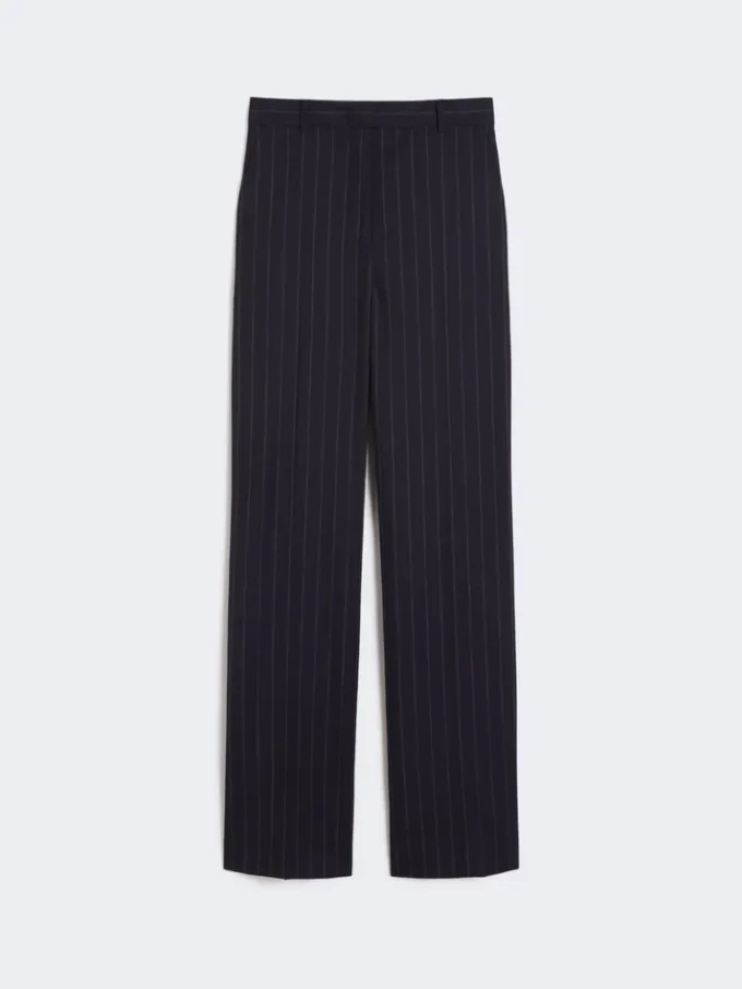 Pinstripe wool trousers, navy