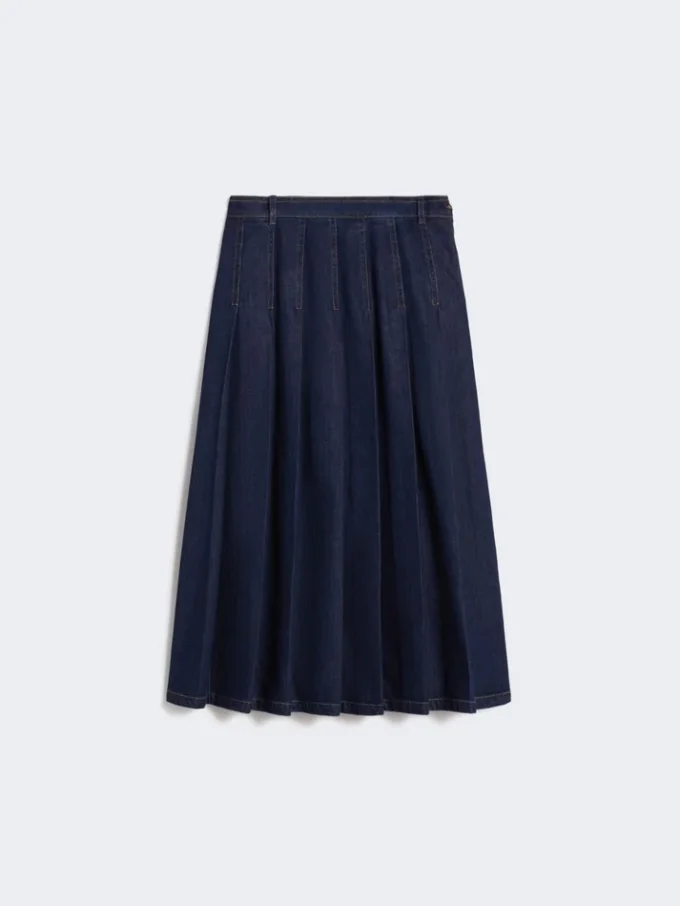 Pleated denim skirt, navy