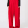 Pleated stretch wool trousers, red