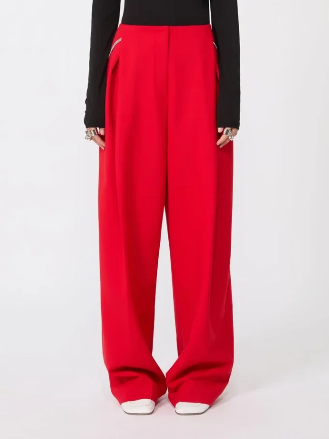 Pleated stretch wool trousers, red