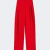 Pleated stretch wool trousers, red