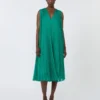 Plissa-pleated chiffon dress, green