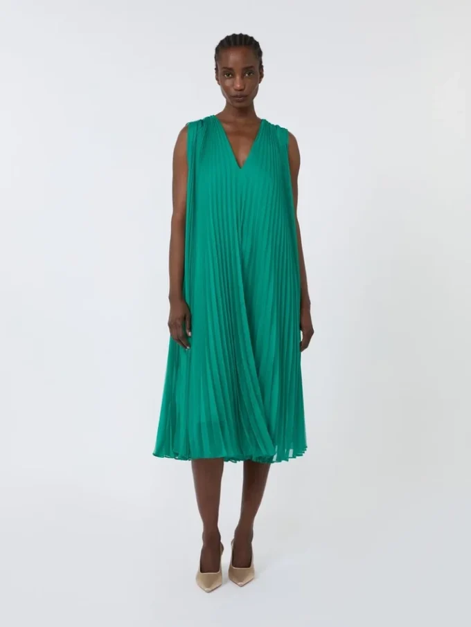 Plissa-pleated chiffon dress, green