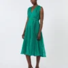 Plissa-pleated chiffon dress, green