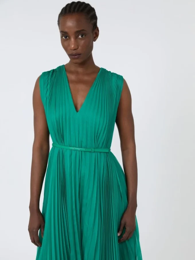 Plissa-pleated chiffon dress, green