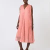 Plissa-pleated chiffon dress, pink
