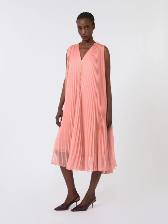 Plissa-pleated chiffon dress, pink