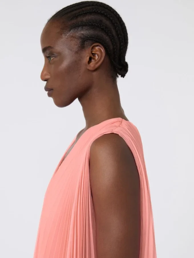 Plissa-pleated chiffon dress, pink