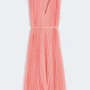 Plissa-pleated chiffon dress, pink