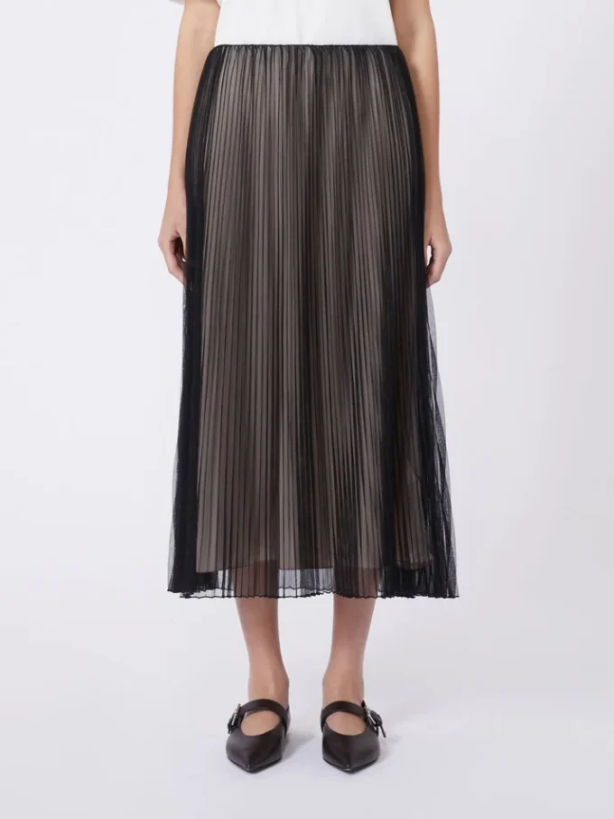 Plissa-pleated tulle skirt, black