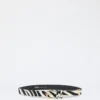 Pony hair-look printed leather belt, white