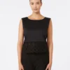 Poplin and macrama lace top, black