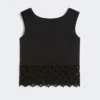 Poplin and macrama lace top, black