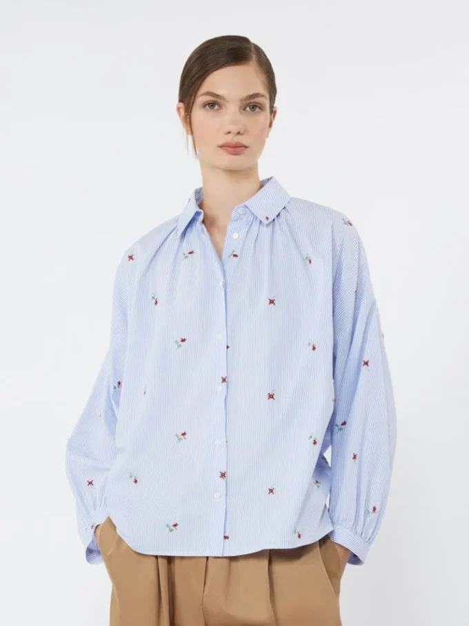 Poplin shirt with embroidery, light blue