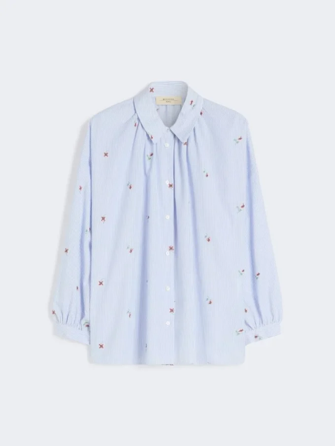 Poplin shirt with embroidery, light blue