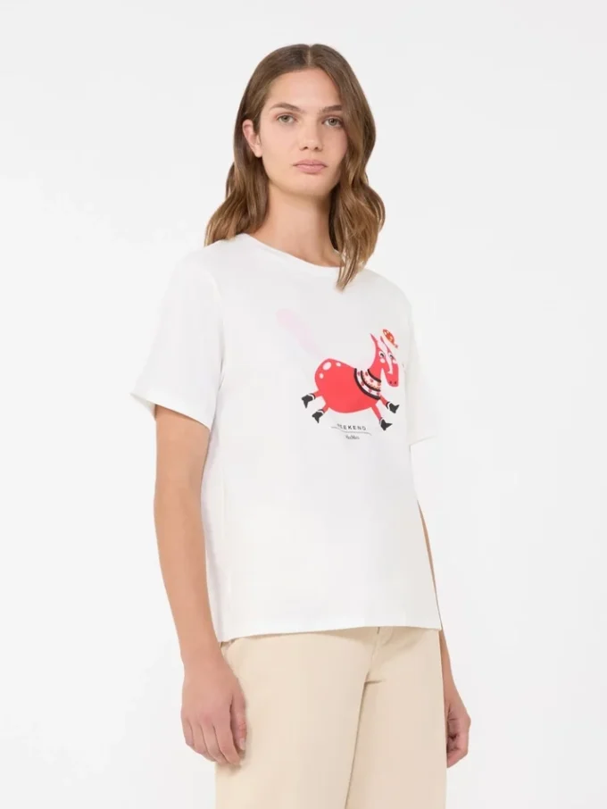 Print and embroidery-adorned cotton t-shirt, white