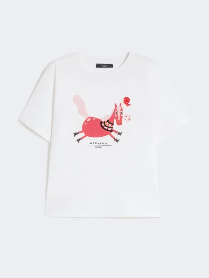 Print and embroidery-adorned cotton t-shirt, white