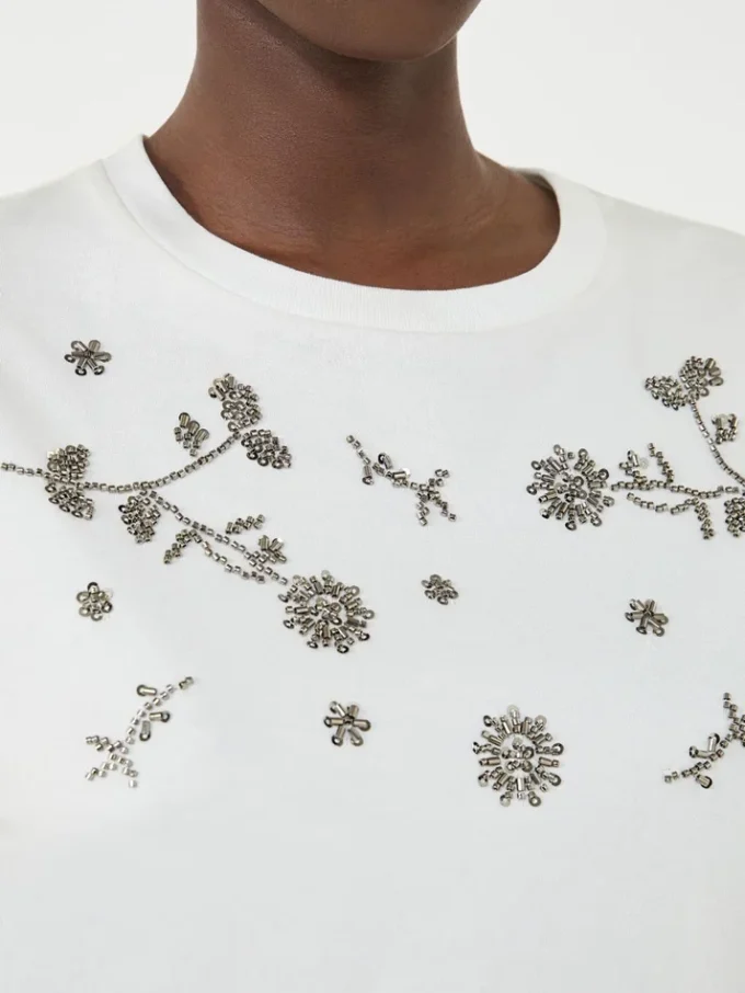 Print and embroidery-adorned jersey t-shirt, white
