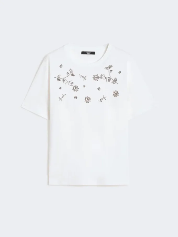 Print and embroidery-adorned jersey t-shirt, white