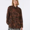 Printed cotton and linen shirt, brown Printed cotton and linen shirt, brown