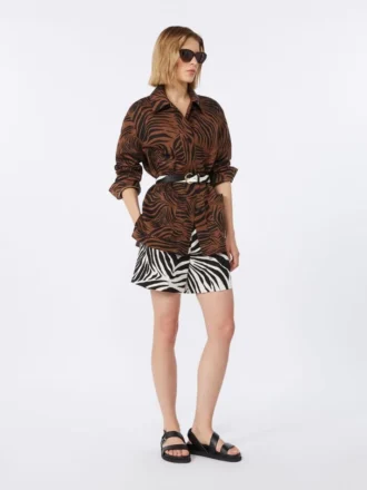 Printed cotton and linen shirt, brown