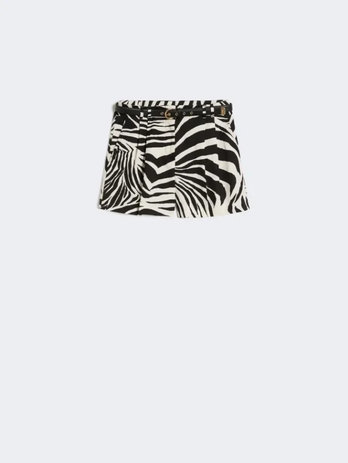 Printed cotton and linen shorts, black
