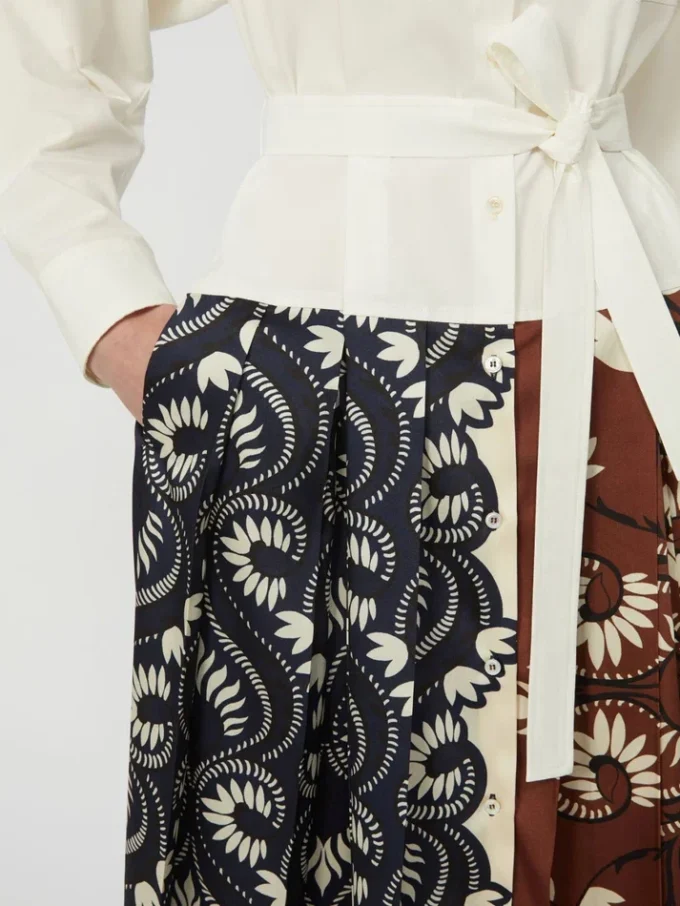 Printed cotton and twill shirt dress, white