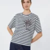 Printed cotton jersey t-shirt, navy